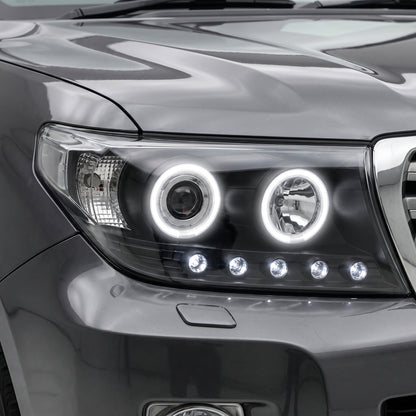 Toyota LandCruiser 200 Series (2007 - 2015) Clear / Black Halo Angel Eyes Headlights LH + RH