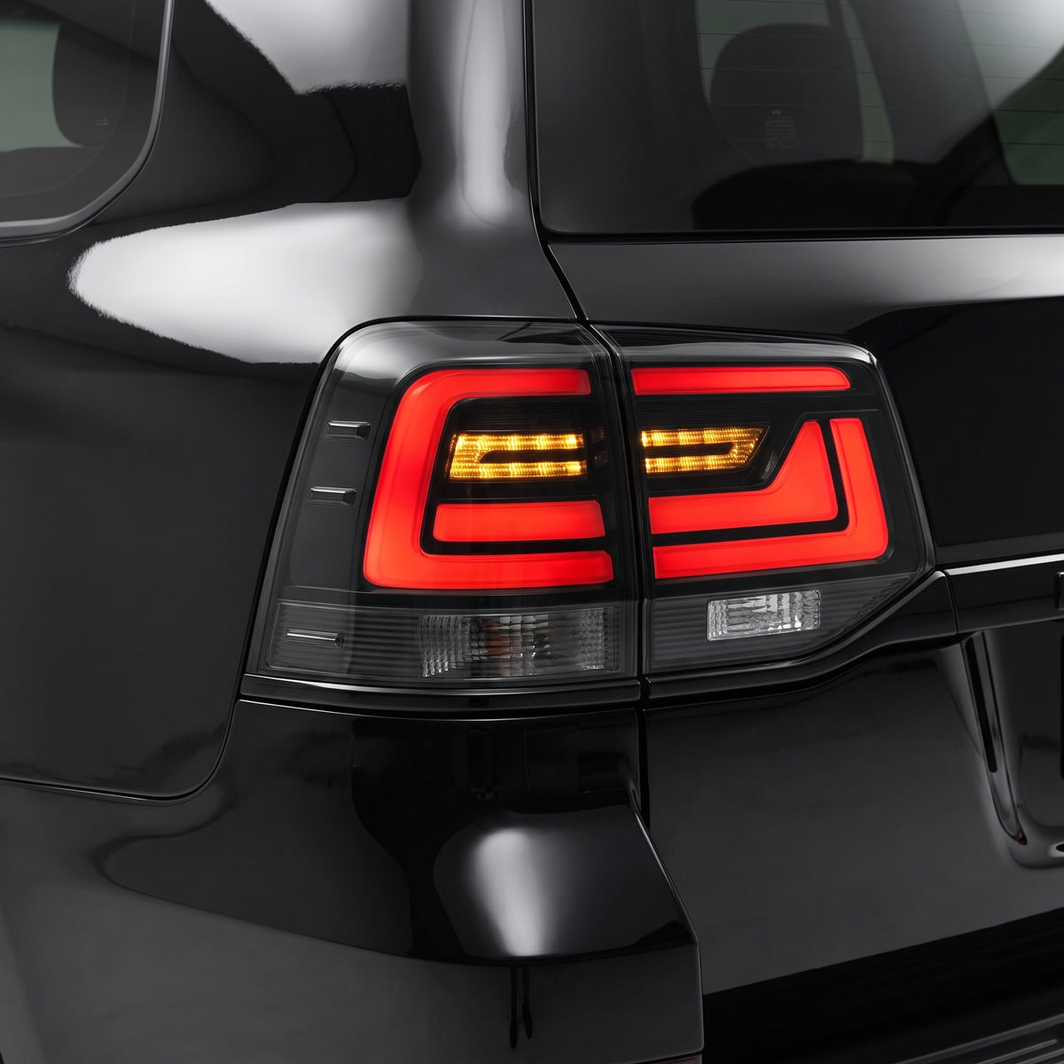 Toyota LandCruiser 200 Series (2015 - 2020) Black Sequential Full LED Tail Lights LH + RH installed