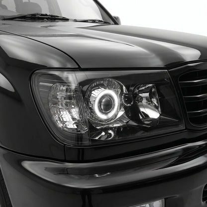 Toyota LandCruiser FJ100 Pre-Facelift (1998 - 2005) Black LED Angel Eye Halo Projector Headlights LH + RH