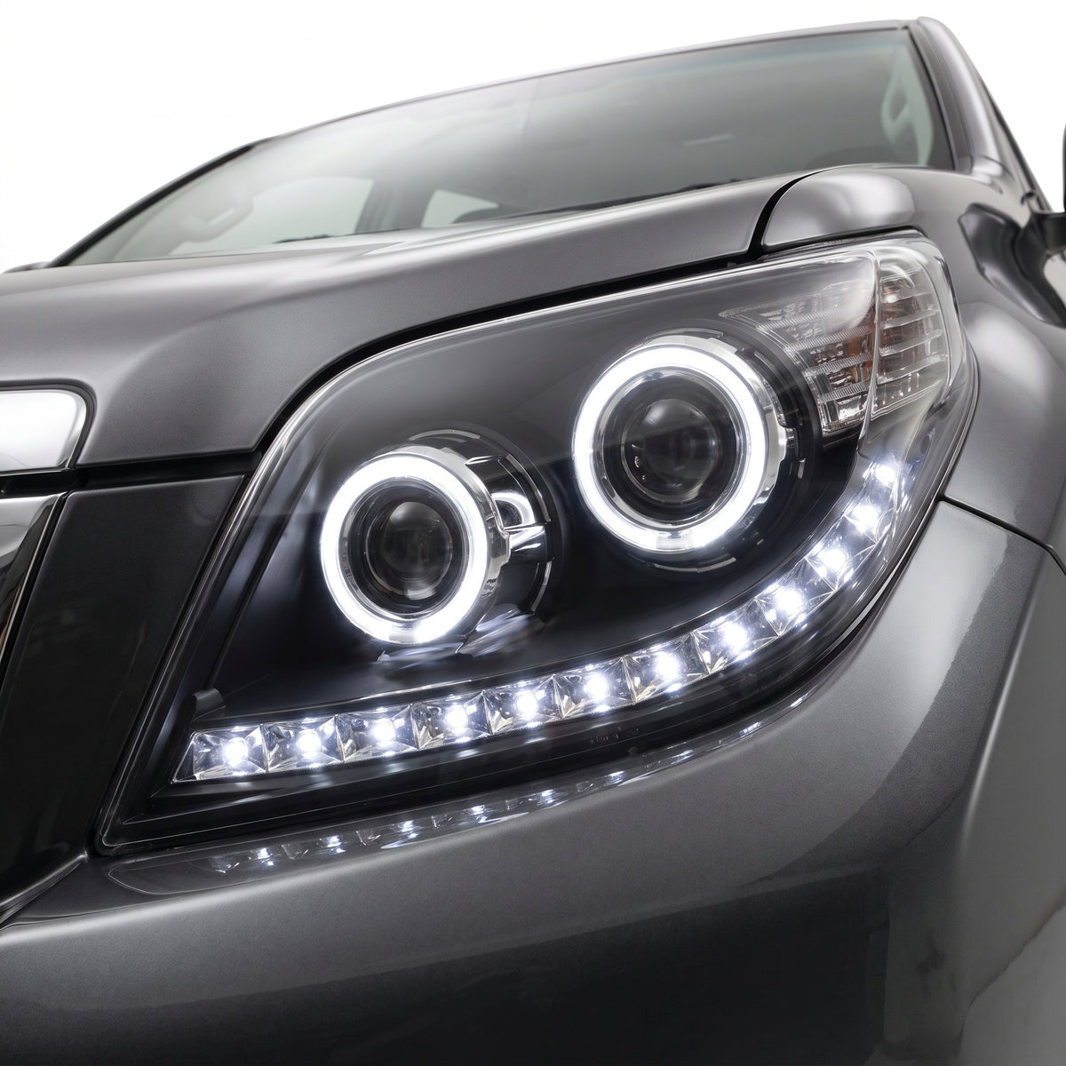 Toyota LandCruiser Prado 150 Series (2009 - 2013) Halo Angel Eyes Headlights LH + RH installed close-up