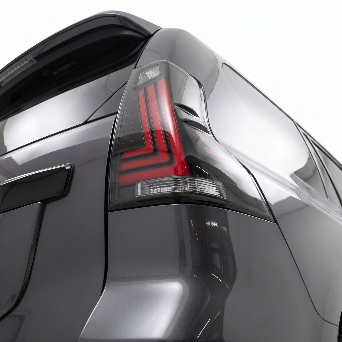 Toyota LandCruiser Prado 150 Series (2013 - 2017) Smoked Dot Matrix Style  LED Tail Lights LH + RH installed close-up