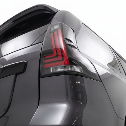 Toyota LandCruiser Prado 150 Series (2013 - 2017) Smoked Dot Matrix Style  LED Tail Lights LH + RH installed close-up