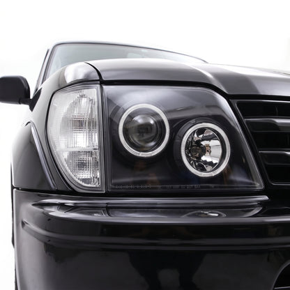 Toyota LandCruiser Prado 90 Series (1997 - 2002) Angel-Eyes DRL Projector Headlights LH + RH installed close-up