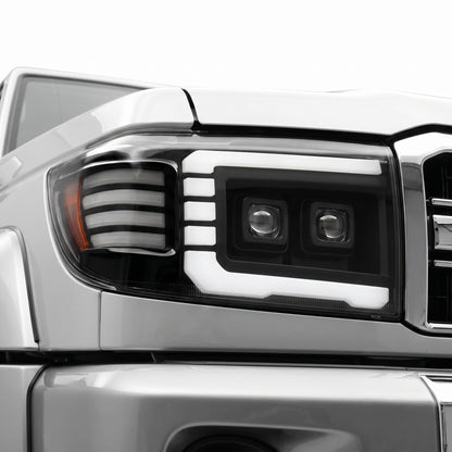 Toyota LandCruiser VDJ 70 / 76 / 78 / 79 Series (2007 - 2023) C Style DRL LED Headlights LH + RH installed close-up