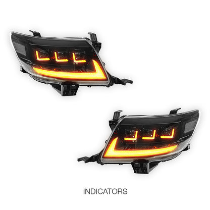Toyota HiLux N70 Facelift (2011 - 2015) Triple Lens LED DRL Headlights LH + RH
