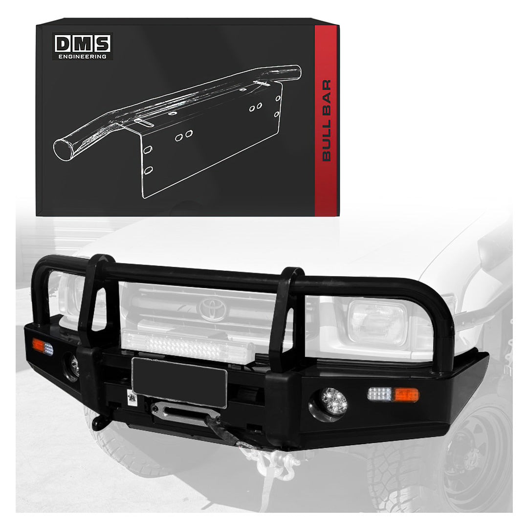 DMS Toyota HiLux N60 (1998 - 2004) Triple Hoop Steel Bull Bar + LED Lights ADR Compliant