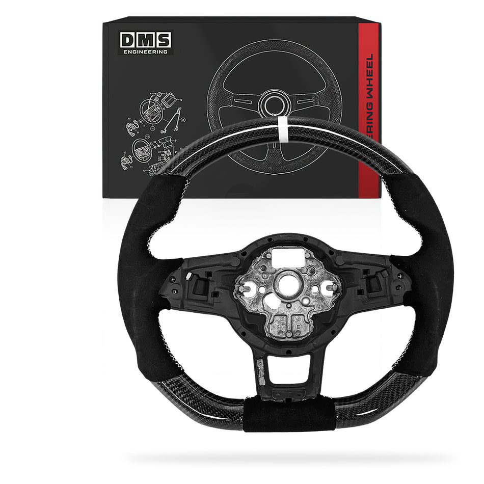 Volkswagen Polo 6R (2014 - 2019) Carbon Alcantara White Stitching / White Line Steering Wheel