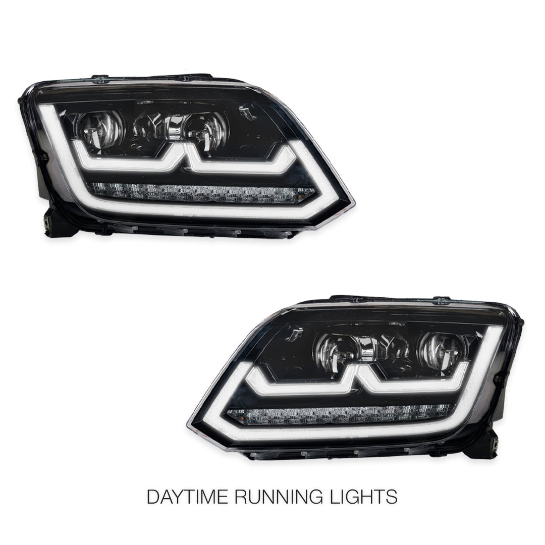 Volkswagen Amarok 2H (2012 - 2016) Black R Style Full LED DRL Projector With Sequential Indicators Headlights LH + RH