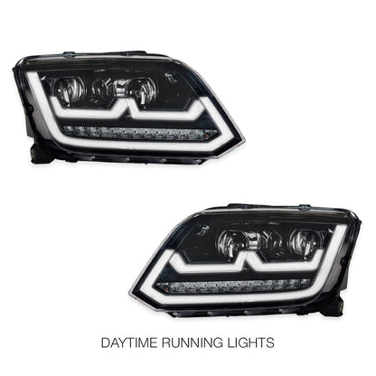 Volkswagen Amarok 2H (2012 - 2016) Black R Style Full LED DRL Projector With Sequential Indicators Headlights LH + RH
