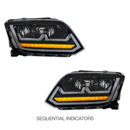 Volkswagen Amarok 2H (2012 - 2016) Black R Style Full LED DRL Projector With Sequential Indicators Headlights LH + RH