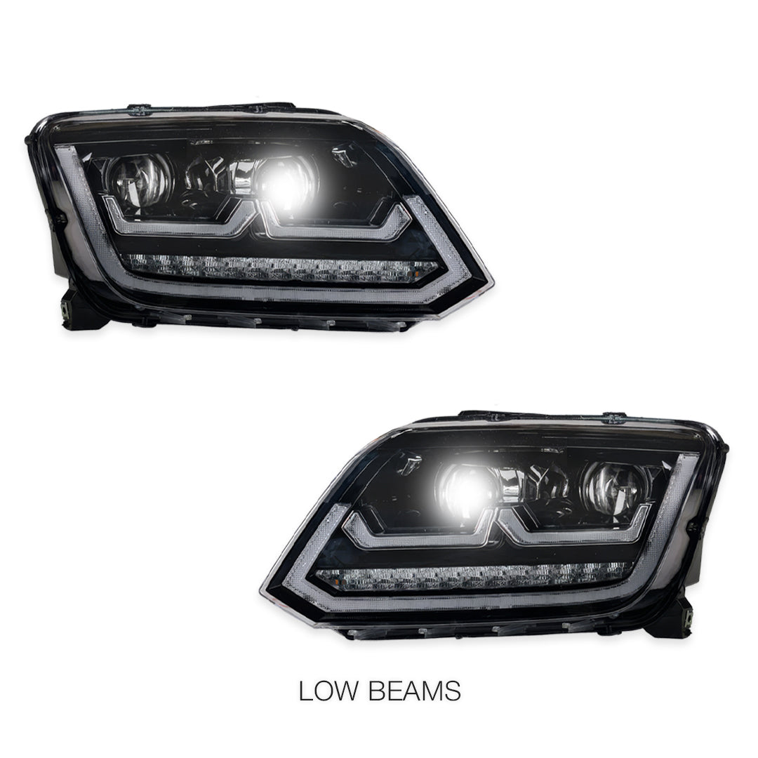 Volkswagen Amarok 2H (2012 - 2016) Black R Style Full LED DRL Projector With Sequential Indicators Headlights LH + RH