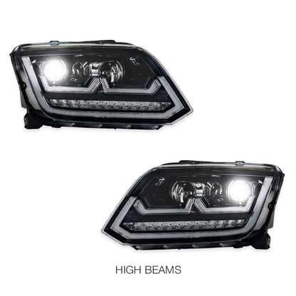 Volkswagen Amarok 2H (2012 - 2016) Black R Style Full LED DRL Projector With Sequential Indicators Headlights LH + RH