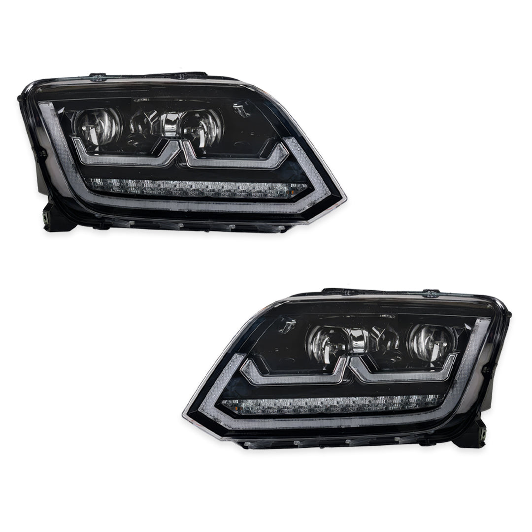 Volkswagen Amarok 2H (2012 - 2016) Black R Style Full LED DRL Projector With Sequential Indicators Headlights LH + RH