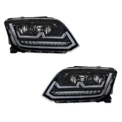 Volkswagen Amarok 2H (2012 - 2016) Black R Style Full LED DRL Projector With Sequential Indicators Headlights LH + RH
