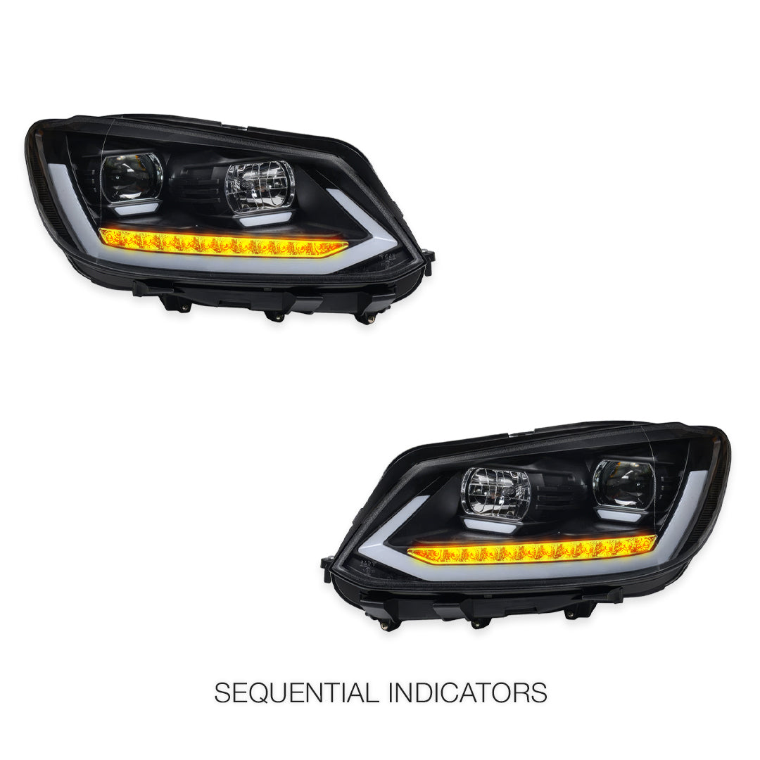 Volkswagen Caddy 2K (2011 - 2015) Black DRL Projector With Sequential Indicators Headlights LH + RH