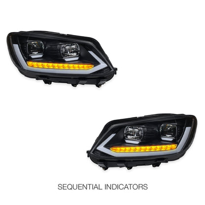 Volkswagen Caddy 2K (2011 - 2015) Black DRL Projector With Sequential Indicators Headlights LH + RH