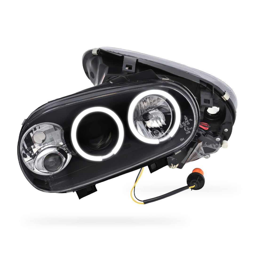 Volkswagen Golf MK4 (1999 - 2004) Black CCFL Angel Eyes Projector Headlights LH + RH