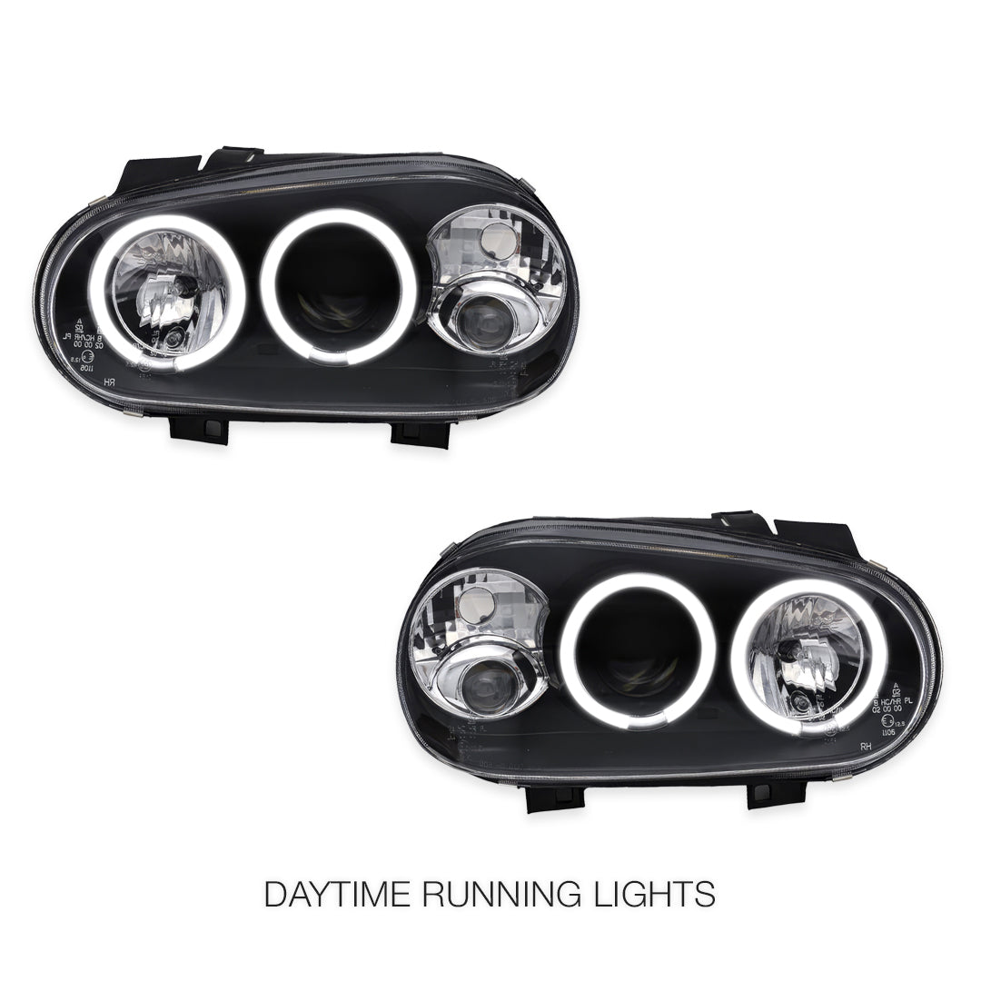 Volkswagen Golf MK4 (1999 - 2004) Black CCFL Angel Eyes Projector Headlights LH + RH