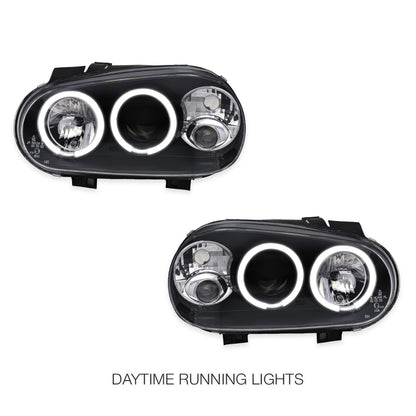 Volkswagen Golf MK4 (1999 - 2004) Black CCFL Angel Eyes Projector Headlights LH + RH
