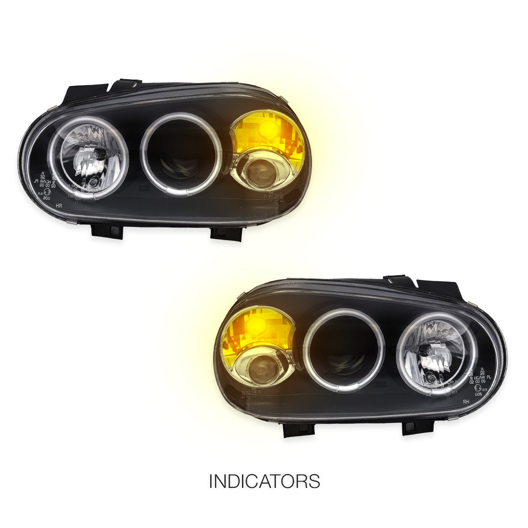 Volkswagen Golf MK4 (1999 - 2004) Black CCFL Angel Eyes Projector Headlights LH + RH