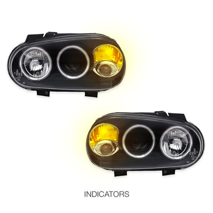 Volkswagen Golf MK4 (1999 - 2004) Black CCFL Angel Eyes Projector Headlights LH + RH