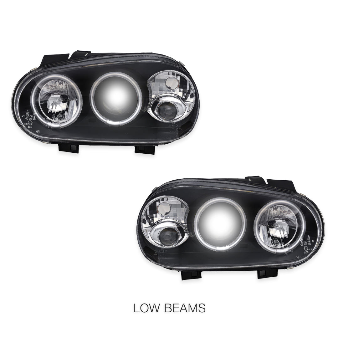 Volkswagen Golf MK4 (1999 - 2004) Black CCFL Angel Eyes Projector Headlights LH + RH