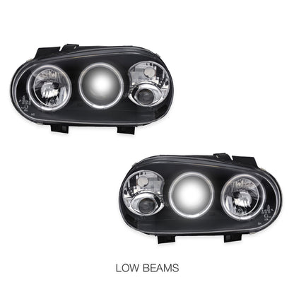 Volkswagen Golf MK4 (1999 - 2004) Black CCFL Angel Eyes Projector Headlights LH + RH