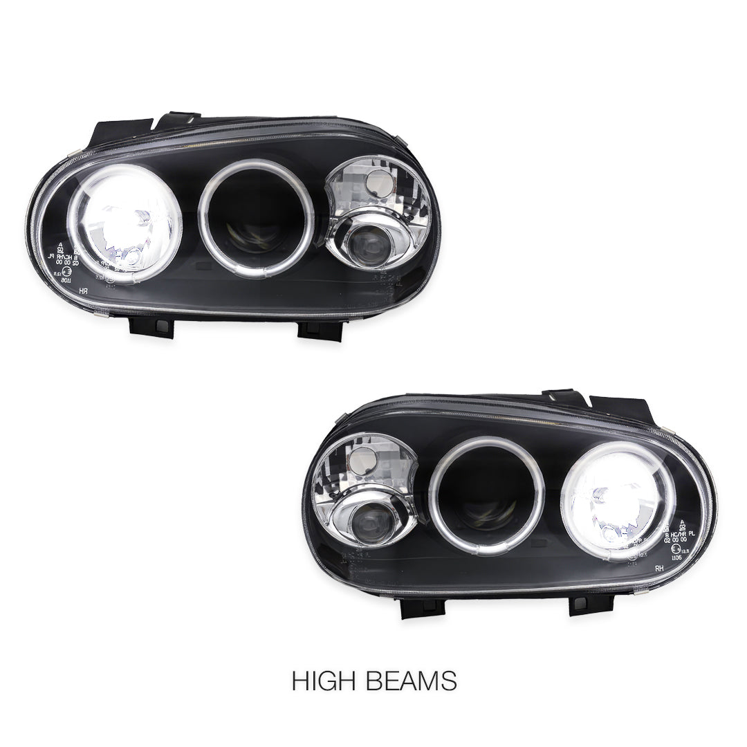 Volkswagen Golf MK4 (1999 - 2004) Black CCFL Angel Eyes Projector Headlights LH + RH