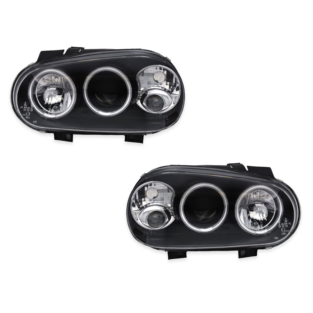 Volkswagen Golf MK4 (1999 - 2004) Black CCFL Angel Eyes Projector Headlights LH + RH