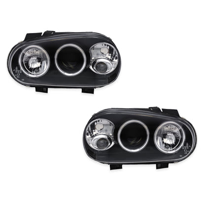 Volkswagen Golf MK4 (1999 - 2004) Black CCFL Angel Eyes Projector Headlights LH + RH