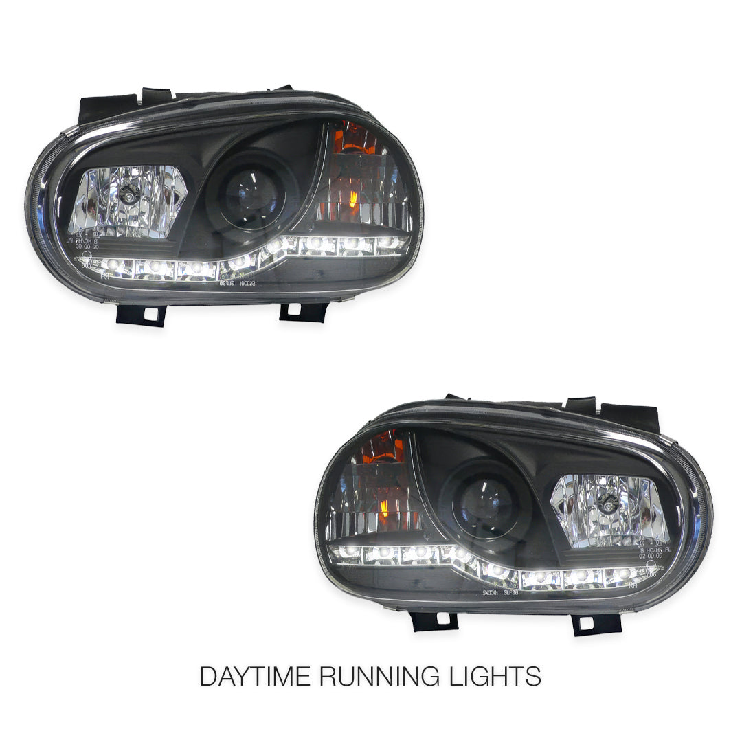 Volkswagen Golf MK4 (1999 - 2004) Black LED DRL Projector Headlights LH + RH
