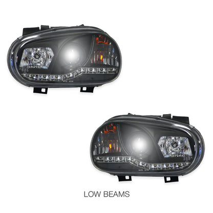 Volkswagen Golf MK4 (1999 - 2004) Black LED DRL Projector Headlights LH + RH