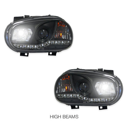 Volkswagen Golf MK4 (1999 - 2004) Black LED DRL Projector Headlights LH + RH