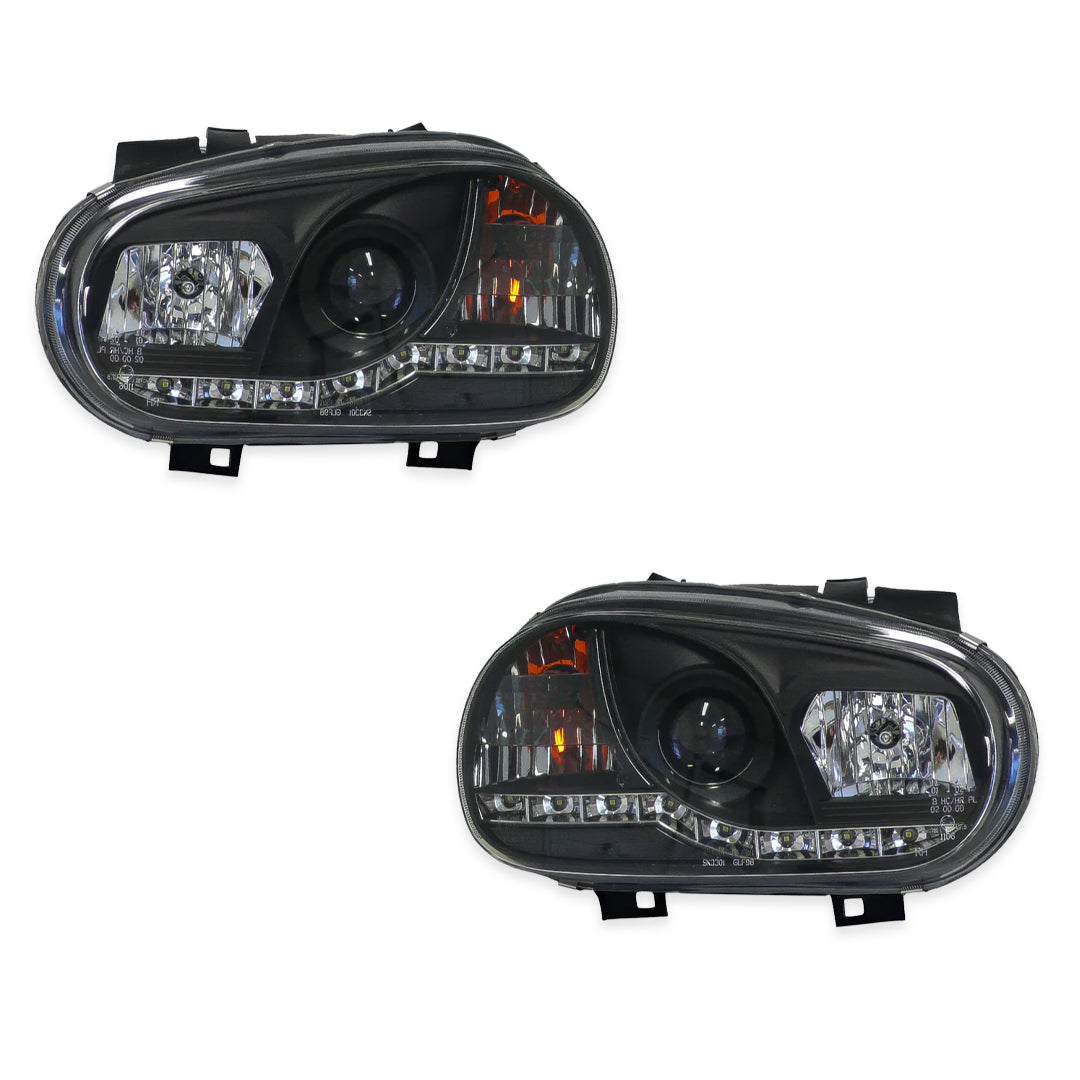 Volkswagen Golf MK4 (1999 - 2004) Black LED DRL Projector Headlights LH + RH