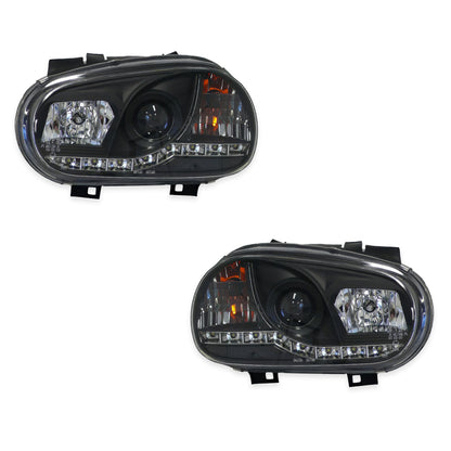 Volkswagen Golf MK4 (1999 - 2004) Black LED DRL Projector Headlights LH + RH