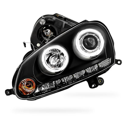 Volkswagen Golf MK5 (2004 - 2009) Black LED DRL & Angel Eyes Projector Headlights LH + RH