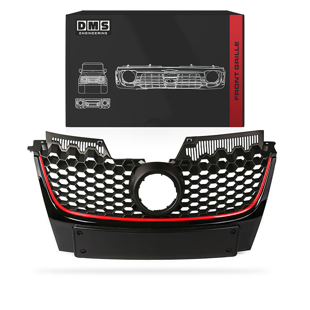 Volkswagen Golf MK5 (2005 - 2009) Gloss Black + Red Strip Front Upper Radiator Grille