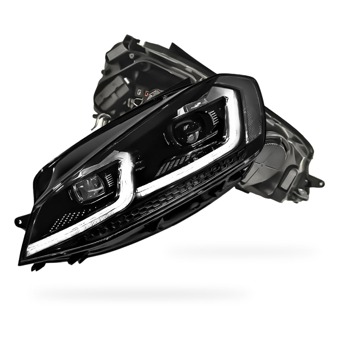Volkswagen Golf MK7 (2013 - 2017) Black R 7.5 Style DRL LED Projector With Sequential Indicators Headlights LH + RH