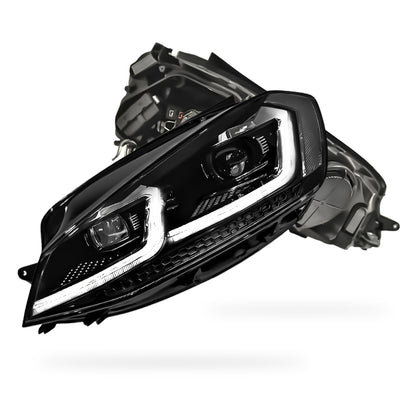 Volkswagen Golf MK7 (2013 - 2017) Black R 7.5 Style DRL LED Projector With Sequential Indicators Headlights LH + RH