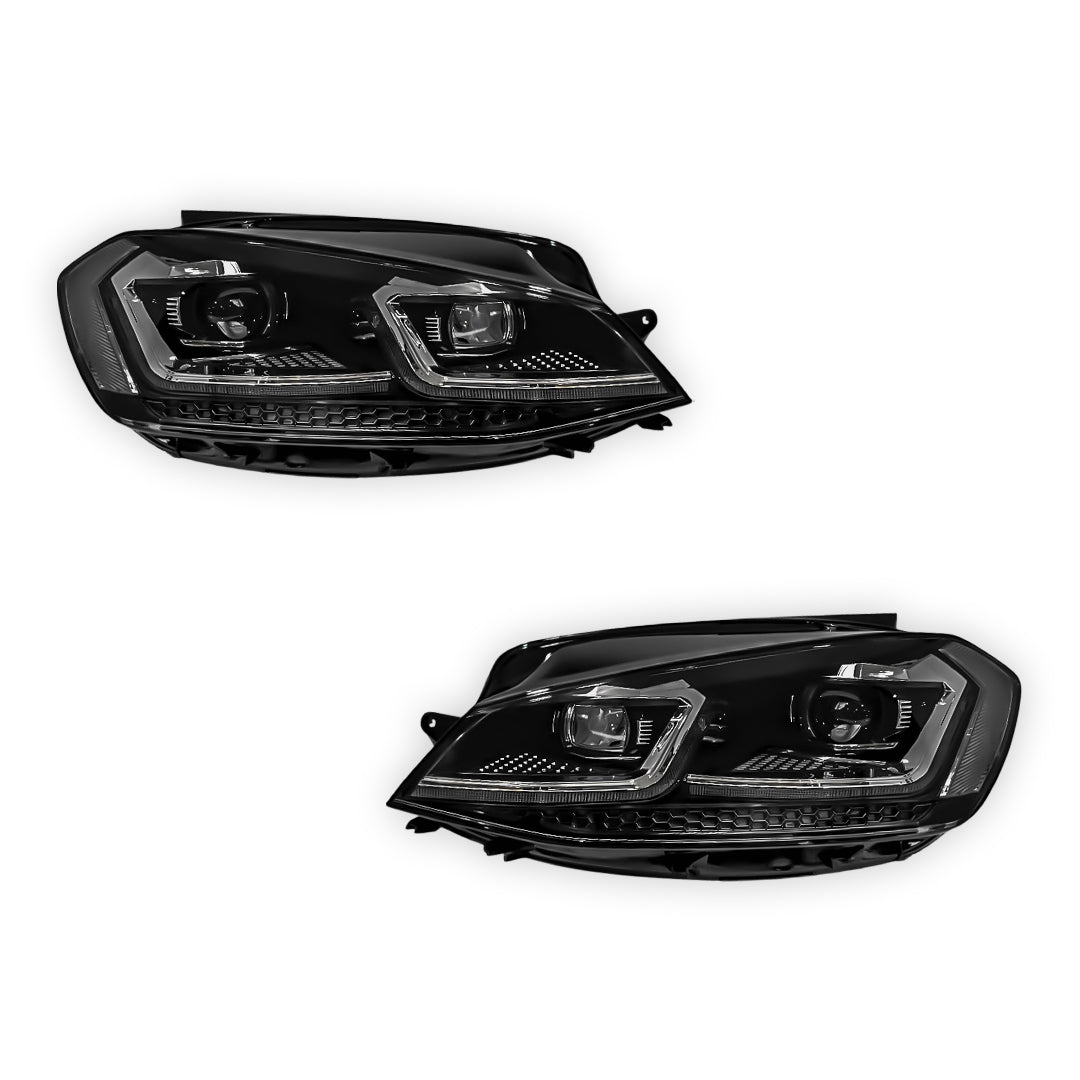 Volkswagen Golf MK7 (2013 - 2017) Black R 7.5 Style DRL LED Projector With Sequential Indicators Headlights LH + RH