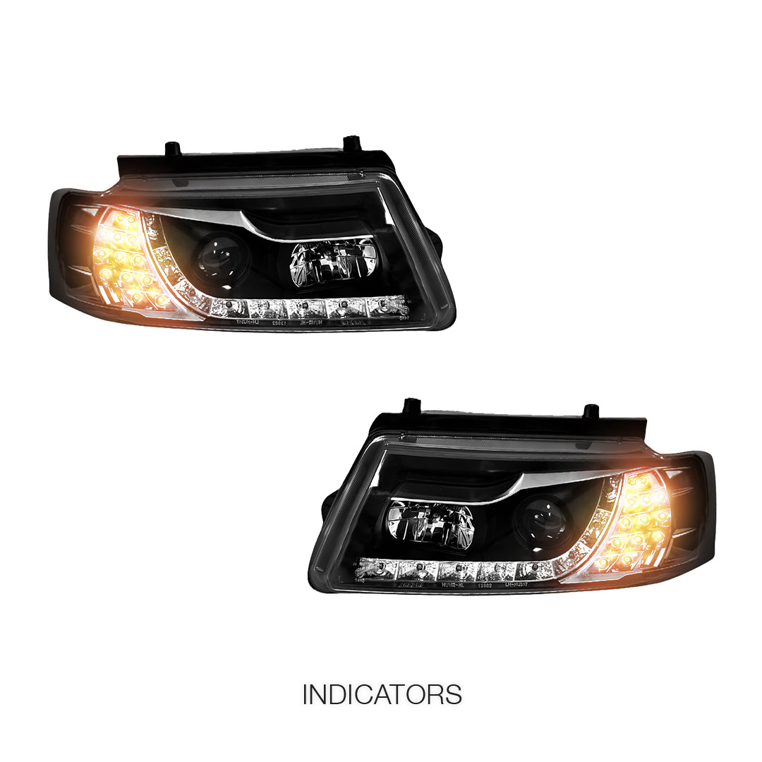 Volkswagen Passat B5 (1997 - 2000) Black DRL LED Projector With LED Indicators Headlights LH + RH