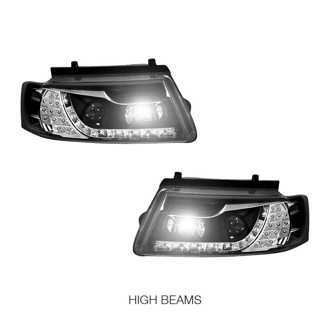 Volkswagen Passat B5 (1997 - 2000) Black DRL LED Projector With LED Indicators Headlights LH + RH