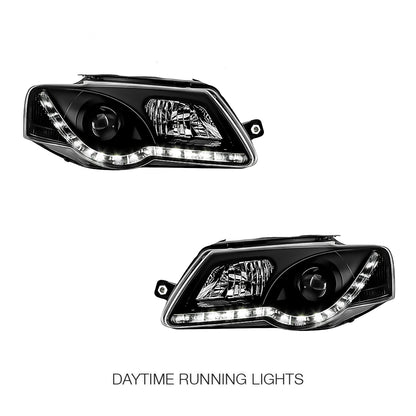 Volkswagen Passat B6 (2006 - 2010) Black DRL LED Dual Beam Projector Headlights LH + RH