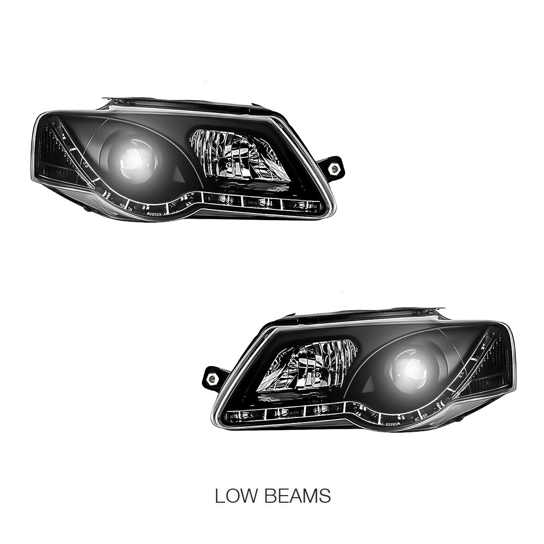Volkswagen Passat B6 (2006 - 2010) Black DRL LED Dual Beam Projector Headlights LH + RH