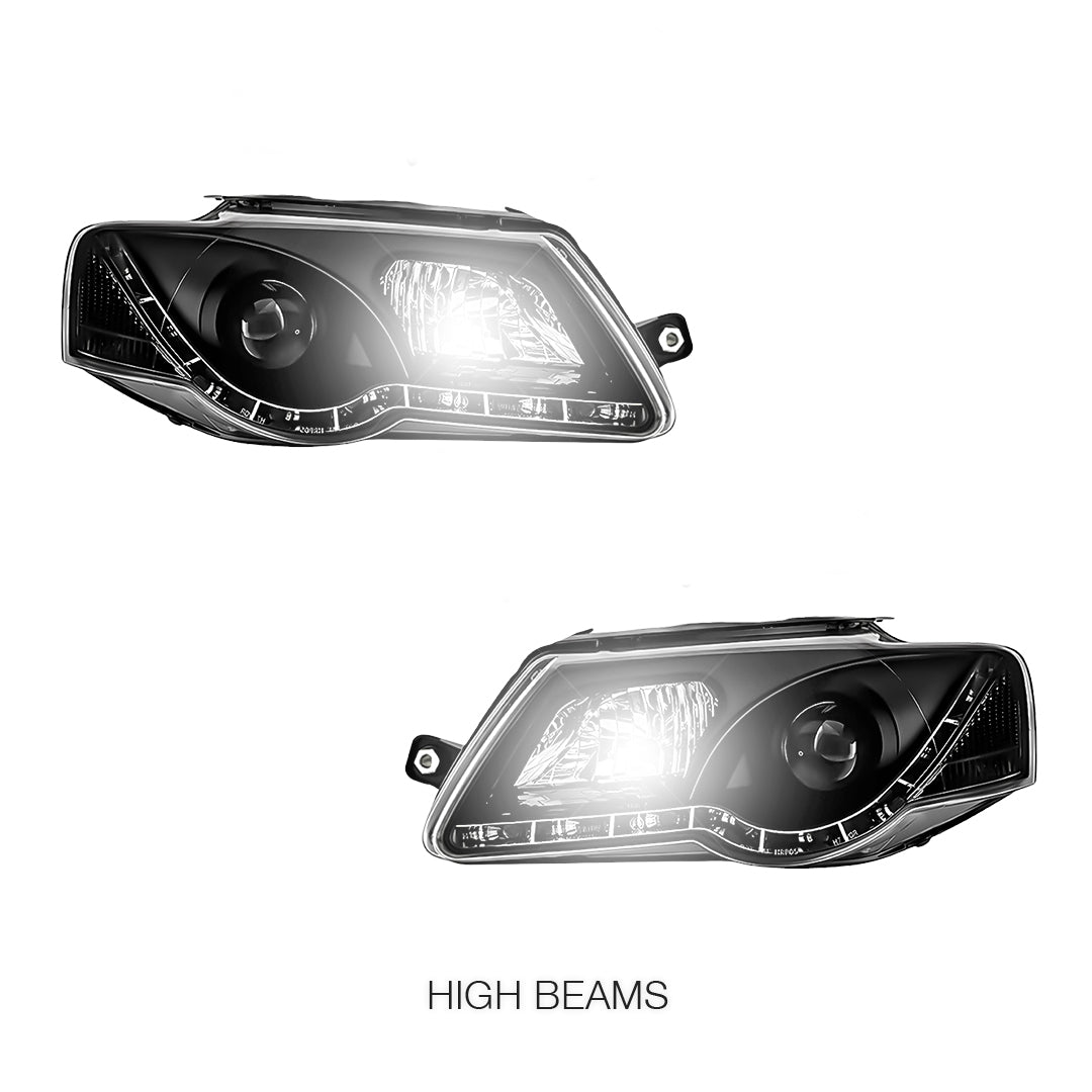 Volkswagen Passat B6 (2006 - 2010) Black DRL LED Dual Beam Projector Headlights LH + RH