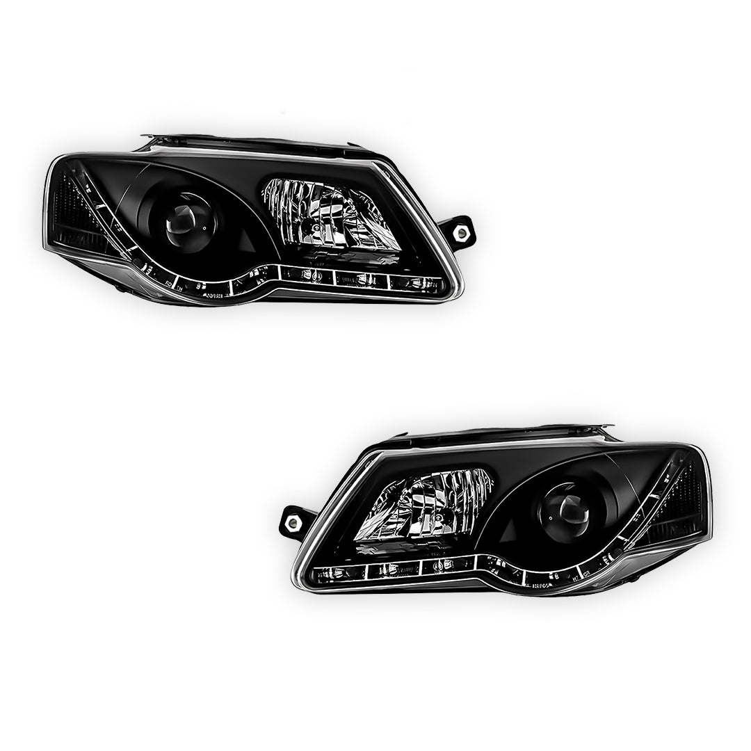 Volkswagen Passat B6 (2006 - 2010) Black DRL LED Dual Beam Projector Headlights LH + RH