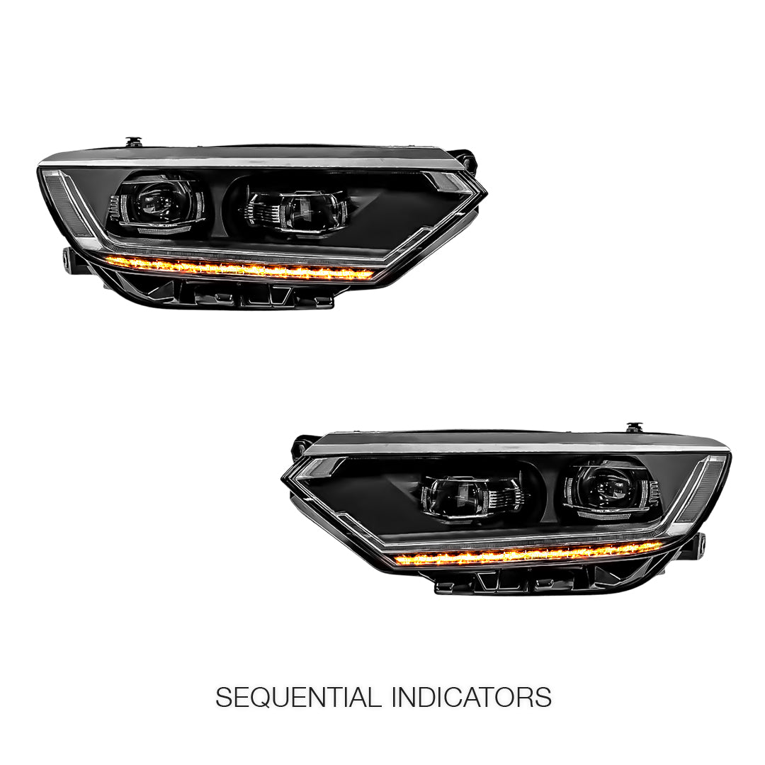 Volkswagen Passat B8 (2015 - 2019) Black LED DRL Projector With Sequential Indicators Headlights LH + RH