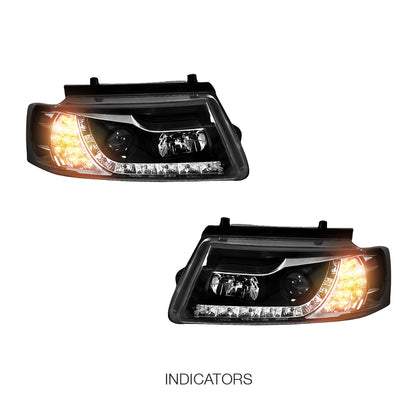 Volkswagen Passat GP (2001 - 2005) Black DRL LED Projector With LED Indicators Headlights LH + RH