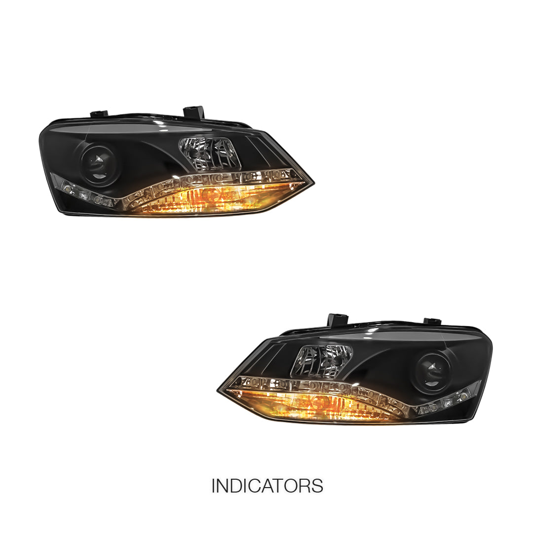 Volkswagen Polo 6R (2010 - 2016) Black LED DRL Projector Headlights LH + RH