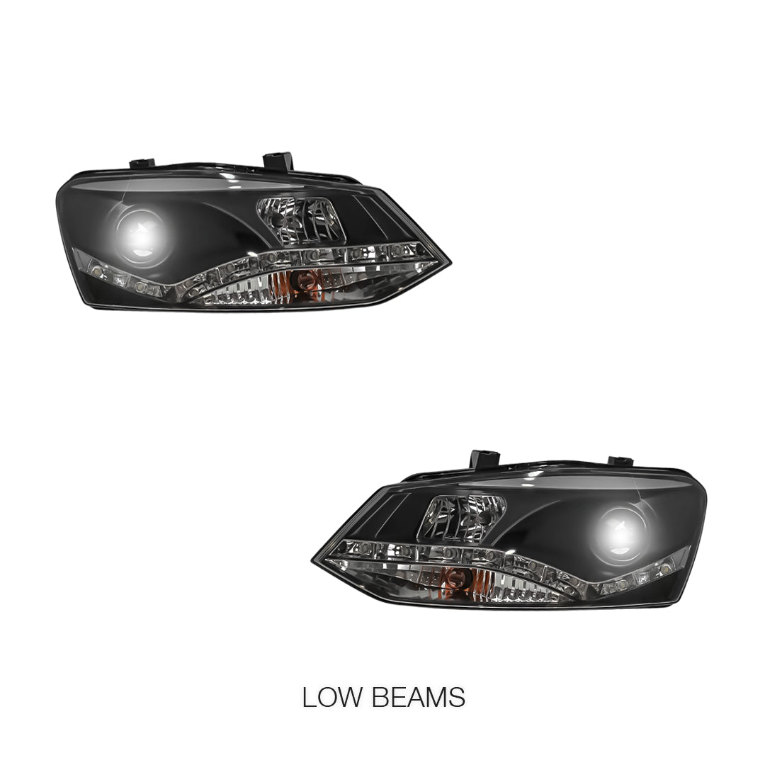 Volkswagen Polo 6R (2010 - 2016) Black LED DRL Projector Headlights LH + RH